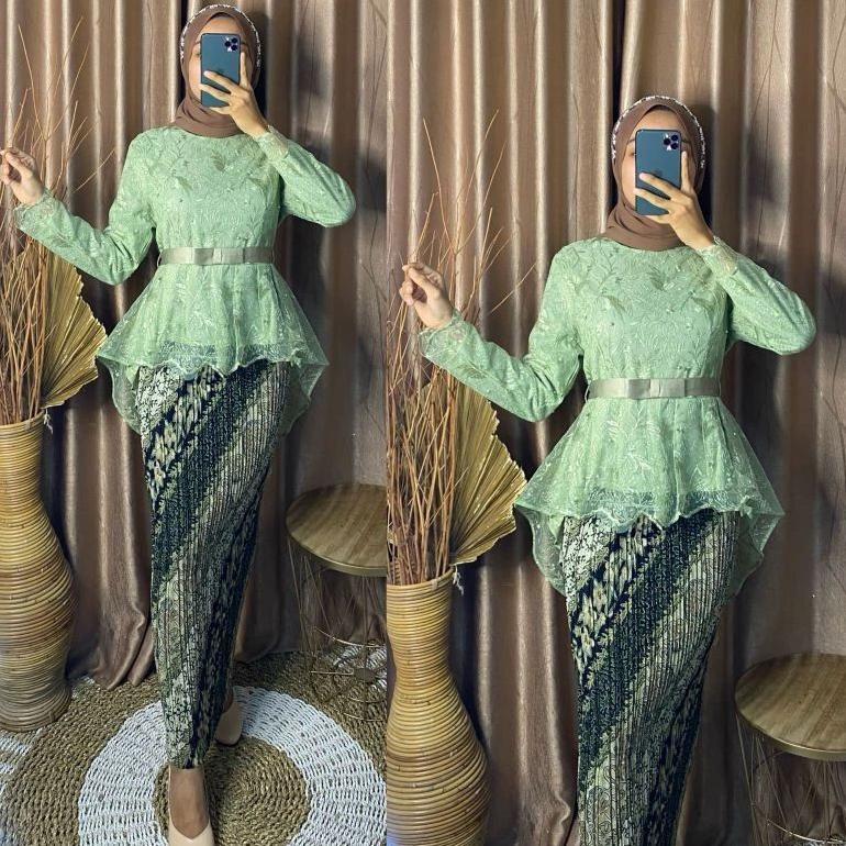 Gratong Setelan Kebaya Modern Aurora Tille Atasan Kebaya Brokat Baju Kondangan Ukuran Jumbo
