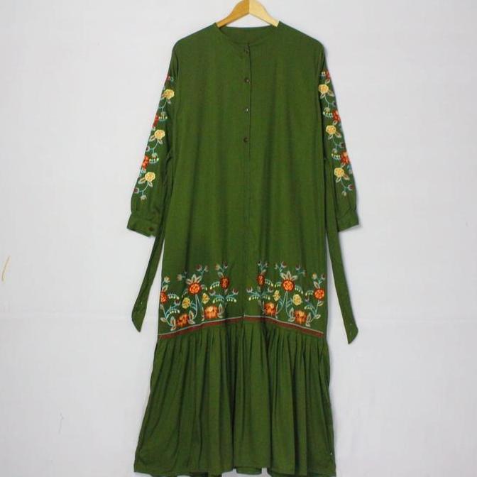 Thebest- Gamis wanita Rosalinda katun rayon twill premium bordir tasik