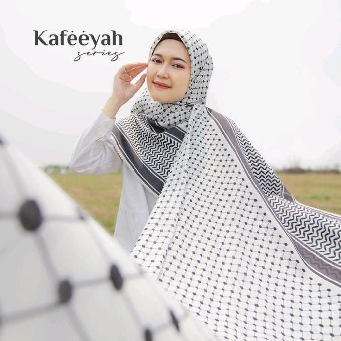 Thebest- Hijab jilbab persegi jumbo ukuran 140x140 cm wanita syar'i motif kafeeyah Palestina Palesti