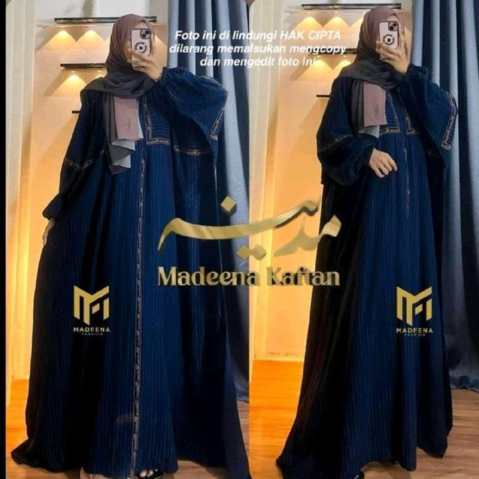 Madeena Kaftan Motif Salur Gamis Abaya Mewah Wanita Muslimah Dress Panjang Remaja Dewasa Bahan Rayon