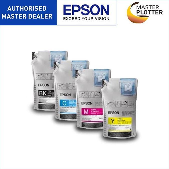 Epson Tinta Sublim T46H Original untuk Printer F6330 & F9430 - Cyan Magenta Yellow Black 1.1 Ltr Set