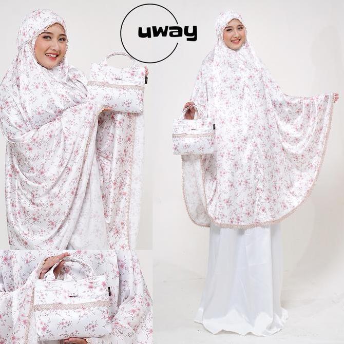 UWAY- Mukena 2in1 Satin Silk Motif Bunga - Mukena Renda dewasa- Mukena Dewasa