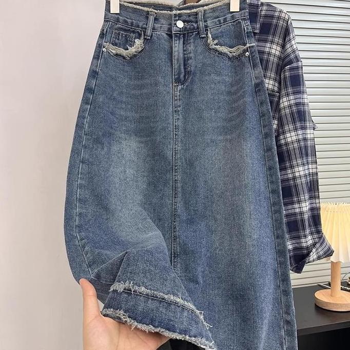 rok korean style panjang rok denim a line denim skirt kekinian jumbo fashion rok premium 7 8 cewek
