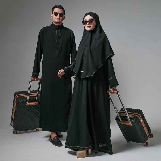 BEST SELLER / PREMIUM Zayra Hijab | Raudhah - Set Couple Umroh Abaya Gamis Wanita Jubah Hitam Pria T
