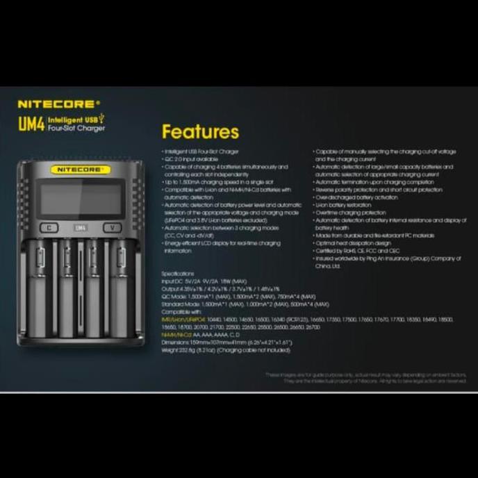 Charger Baterai 4 Slot Li-Ion Nimh Nitecore Intelligent Usb - Um4 New