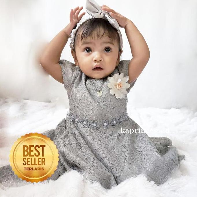 DN44 - Baju Warna Abu abu Anak Perempuan 6 12 Bulan Dress Rok Tutu Import Gaun Bayi Warna Abu abu Si