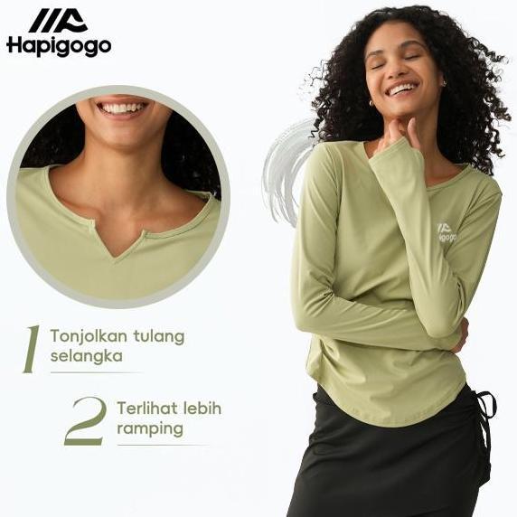 Moumentix- [Hapigogo] Atasan Olahraga Lengan Panjang Model Longgar Baju Yoga Lengan Panjang Longgar 