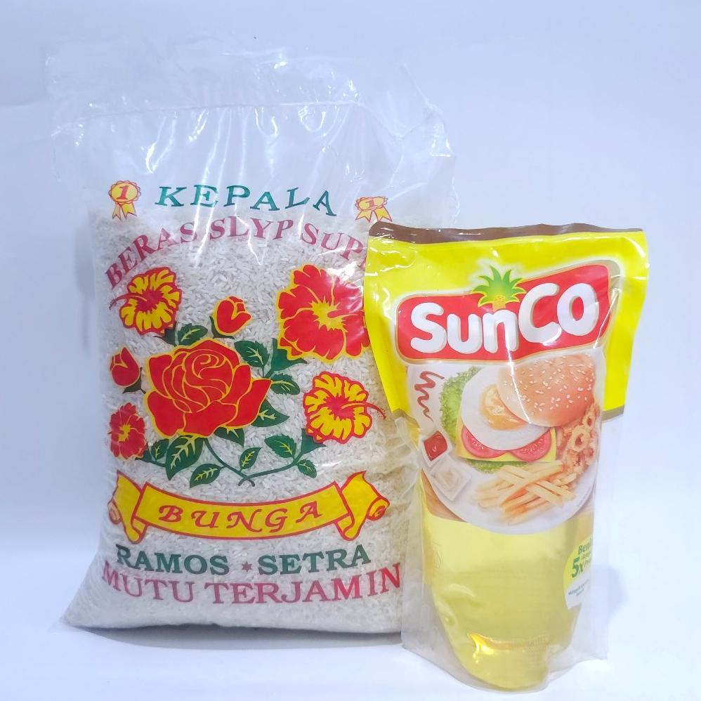 Paket Sembako Beras Setra Ramos 5kg Dan Minyak Sunco 1 Liter