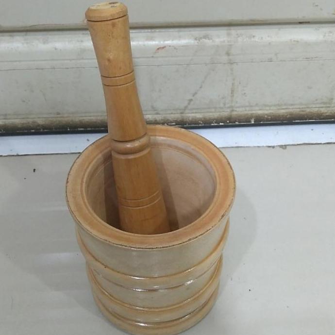 Terpopuler- Lumpang Kayu / Tumbukan Kayu / Alu Ulekan Kayu Lumpang Rujak Bebek