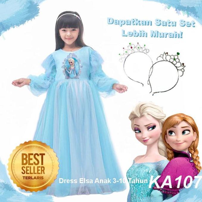 Terpopuler- Gaun Dress Baju Elsa Frozen Anak 3Thn 10Thn Kostume Elsa Anna Newka107