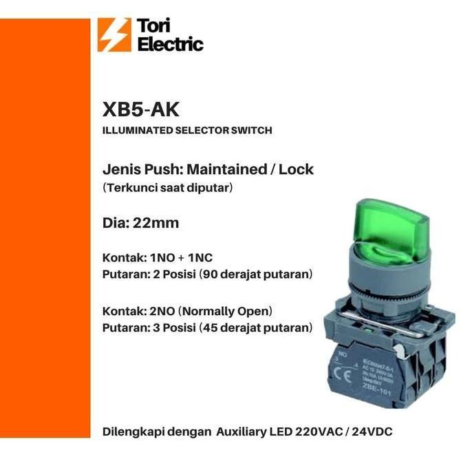 Kirimlangsung- Shemsco Xb5-Ak Selector Switch Led 220V 24V 3 Posisi 3P Lock Schneider