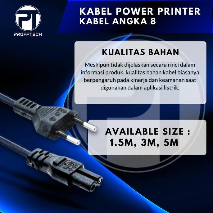 Gaskita- Kabel Power Printer 3 Meter. Kabel Angka 8. Sni