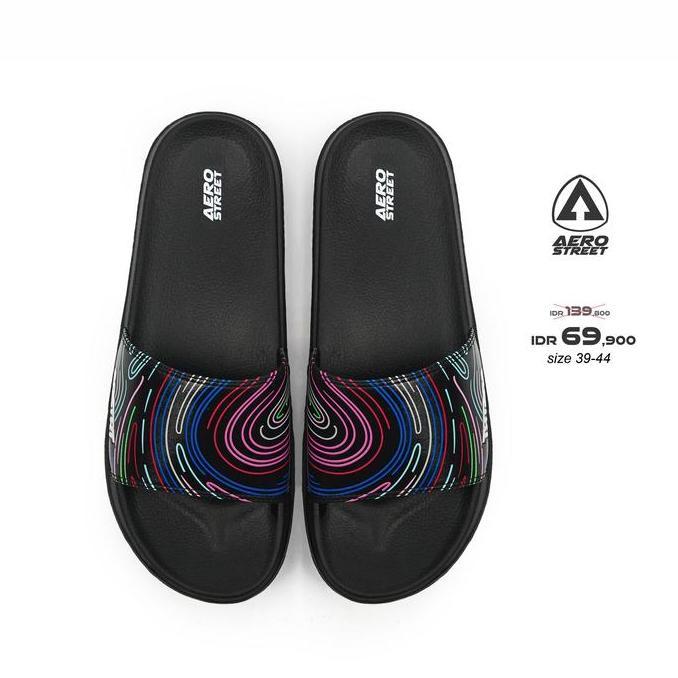 BEST SELLER / PREMIUM Aerostreet 39-44 Volt Hitam Hitam - Sandal Sendal Selop Slip On Casual Pria Wa