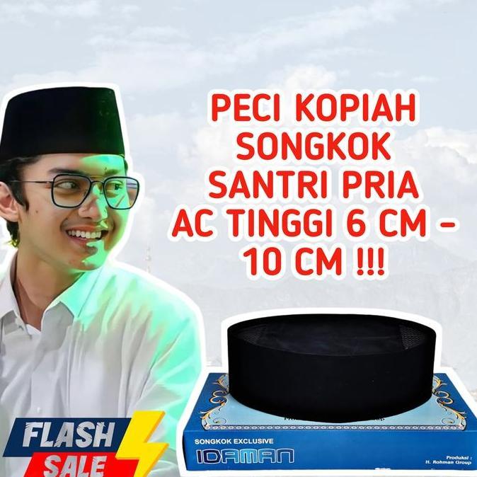 Thebest- peci kopiah songkok pria tinggi 5cm 6cm 7cm hitam polos AC peci pria