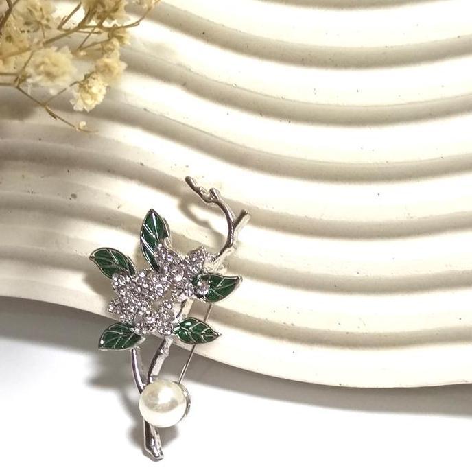 Thebest- Bros Jilbab Bross Hijab Daun Hijau Aksesoris Muslimah Mewah