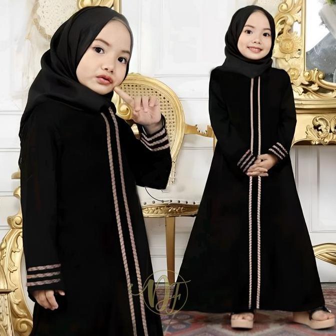 Thebest- Gamis Anak 3-12 tahun Abaya Turkey Jetblack / Pakaian Muslim Anak / Dress Muslimah anak / D