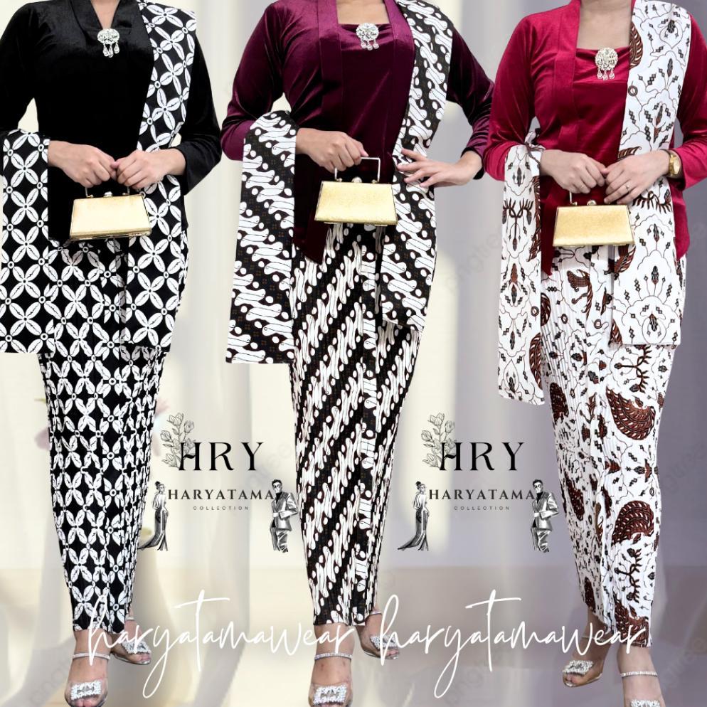 Cuci Gudang  [1 Set] Seri Putih Rok Plisket Wiru + Selendang, Motif Sama /Jarik Batik Instan