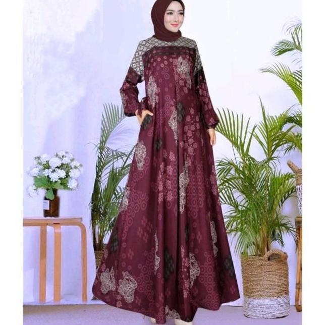 Gamis Mortal Silk tranding ( S-6L ) kantong motif Muslim Harian Dress Bunga Wanita Maxi Elegant