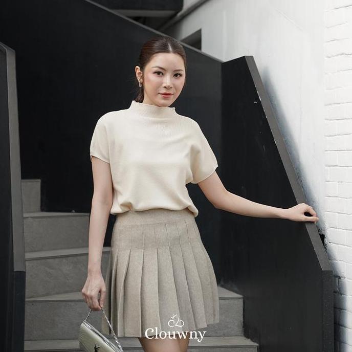 Yurima- Clouwny Pleated Knit Skirt Bawahan Rok Wanita Korea Modern Korean Style Premium Knit Mini Pe