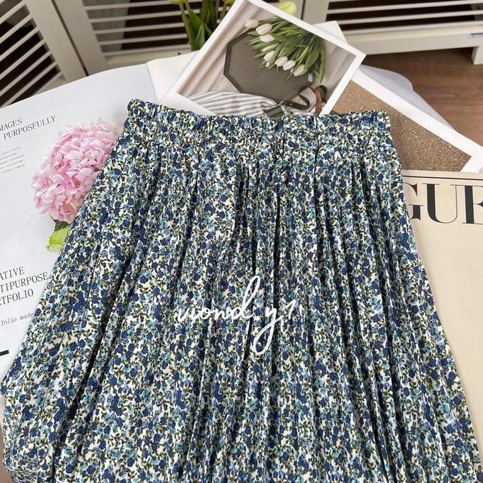 Yurima- Rok Plisket Wanita / Rok Motif Bunga Loly / Rok Plisket Cewek Korea Fit Panjang Bawahan  Flo