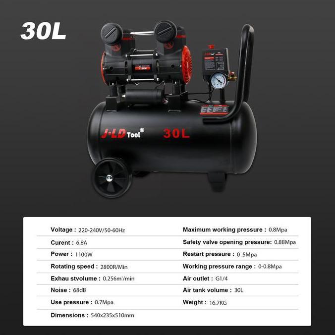 Irontic- Jld Mesin Kompresor Angin 30L Kompresor Listrik Mini Lengkap 1100W Air Compressor 0.8Mpa Ko