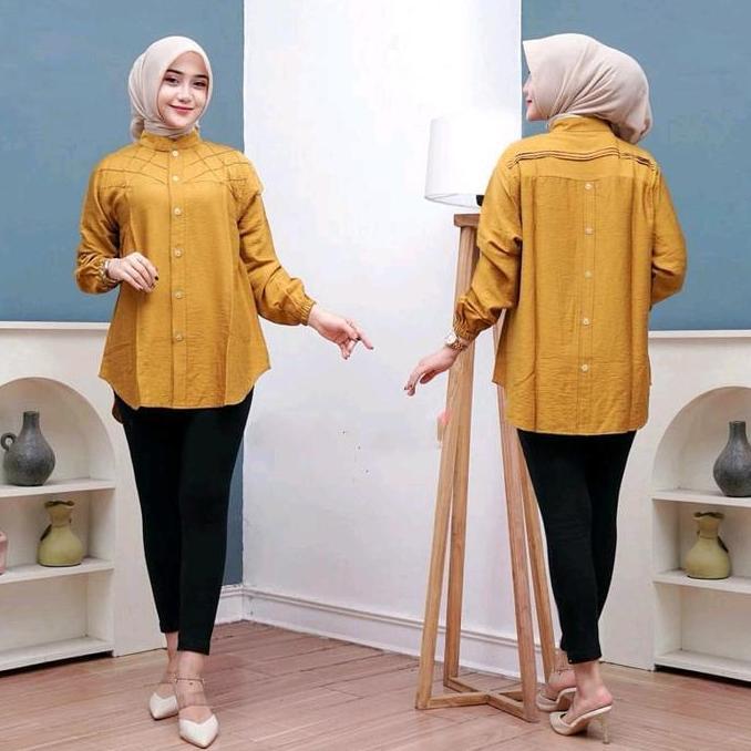 Topyoux- Mona Shirt Kemeja Oversize Ld 110 Cm Ld 120 Cm Model Rempel Kancing Belakang Atasan Polo Li