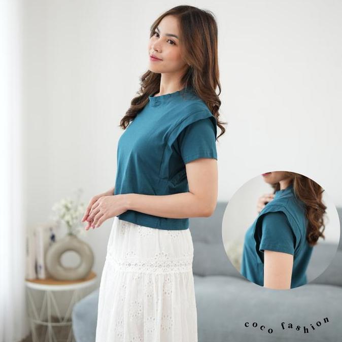 Topyoux- Atasan Wanita Kaos Lengan Pendek Zola Crop Top Modern Korean Sporty Girl Style Cotton Combe