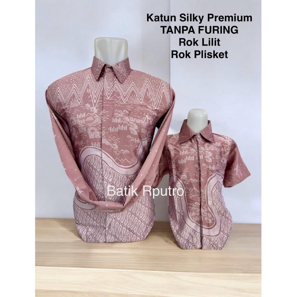 Disc Pink Rosegold Silky Tidak Pakai Furing,Batik Couple Ayah Anak ,Rok Lilit,Rok Plisket Warna Rose