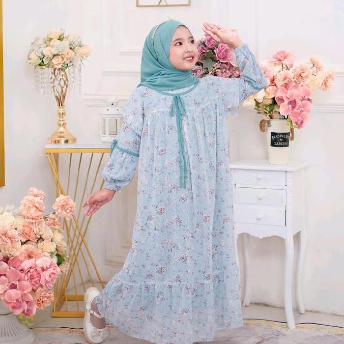 Colkid- Gamis Anak Dayana Motif Premium - Syari, Remaja, Baju Dress Panjang Muslim,Ceruty Baby Doll