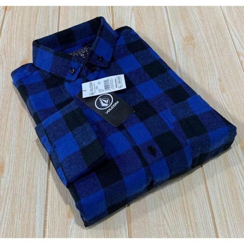 Premium Kemeja Pria Wanita Kemeja Flanel Kotak- Kotak Lengan Panjang Catur Biru