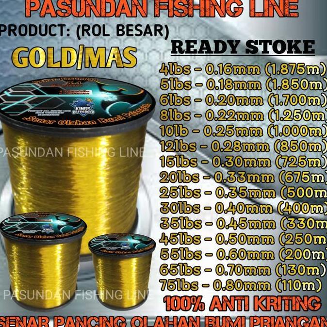 Pasundan Fishing Line Warna Gold Rol Besar Senar Pancing Olahan Siap Pakai Anti Kriting Kuat