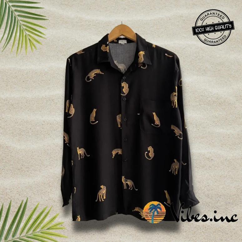 Berkualitas Kemeja Hawai Pantai Tropical Harian Pria Wanita Big Size Jumbo Motif Black Leopard (Leng