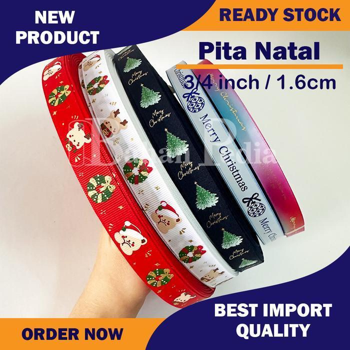 HOT SALE [Roll 100yard] Pita Christmas Grossgrain Polyester Hampers Natal 1.8cm