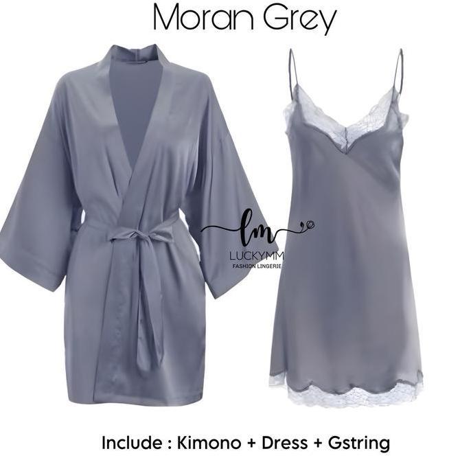 Sleepoi- Olivia - Baju Tidur Wanita Dewasa / Sleepwear Kimono Satin 2In1 / Baju Tidur Kimono Satin 2