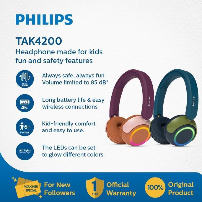 tamiyangaleri - philips tak4200 on-ear wireless headphone for kids