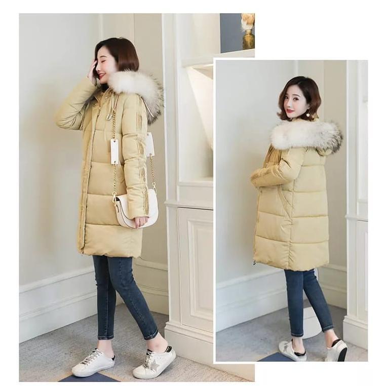jaket bulu winter wanita panjang korea import