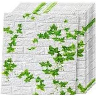 Cat- [ Paket 10 Lembar ] Wallpaper 3D Foam Batu Bata / Sticker Dinding Timbul Motif Putih Daun