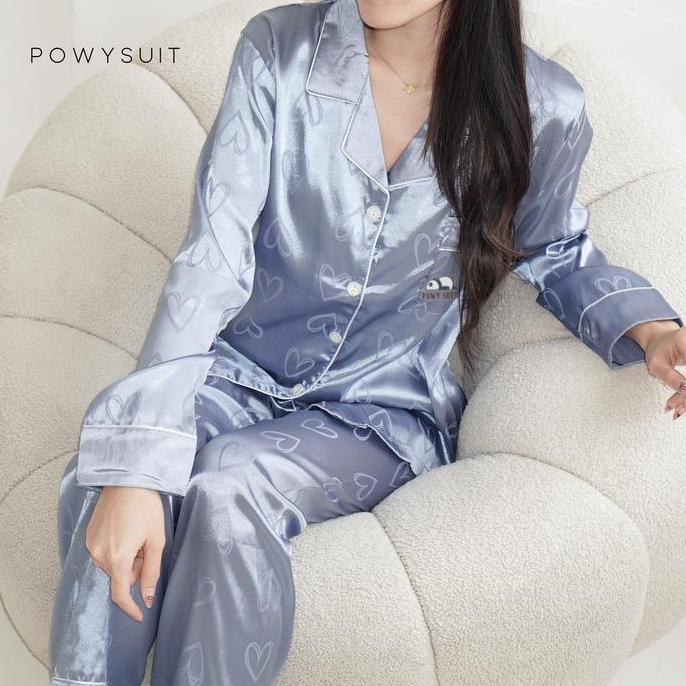 Sleepoi- Yx  Love  Powysuit Baju Tidur Wanita Lengan Panjang Celana Panjang Motif Love Lembut Setela