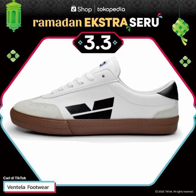 Kets- Sepatu Ventela Olympic White Brown Casual Sneakers Shoes Kasual Putih Coklat Olahraga Pria