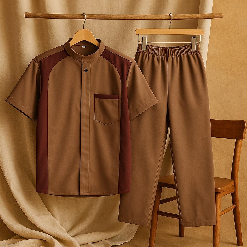 DISKON KURTA BAJU KOKO ANAK LAKI-LAKI WARNA ABU KOMBINASI NAVY SETELAN MUSLIM ANAK MODERN NYAMAN