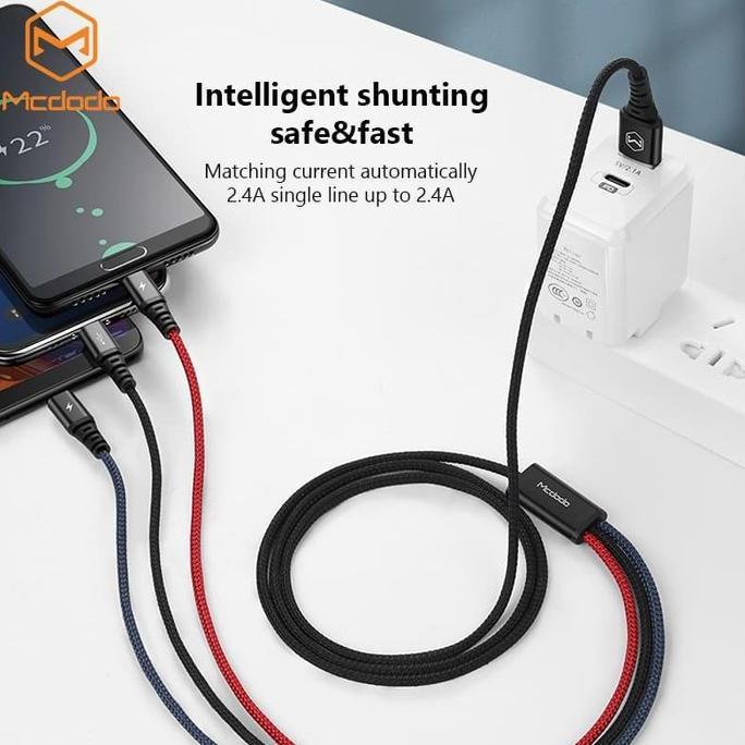 Promo Mcdodo Ca 622 Kabel Charger 3 In 1 (Micro Usb, Type C, Lightning Iphone) Cable