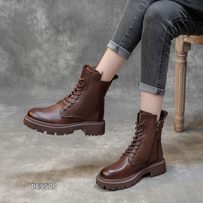 HOT PRODUCT Boots Vintage Martens Wanita Coklat Kulit PU