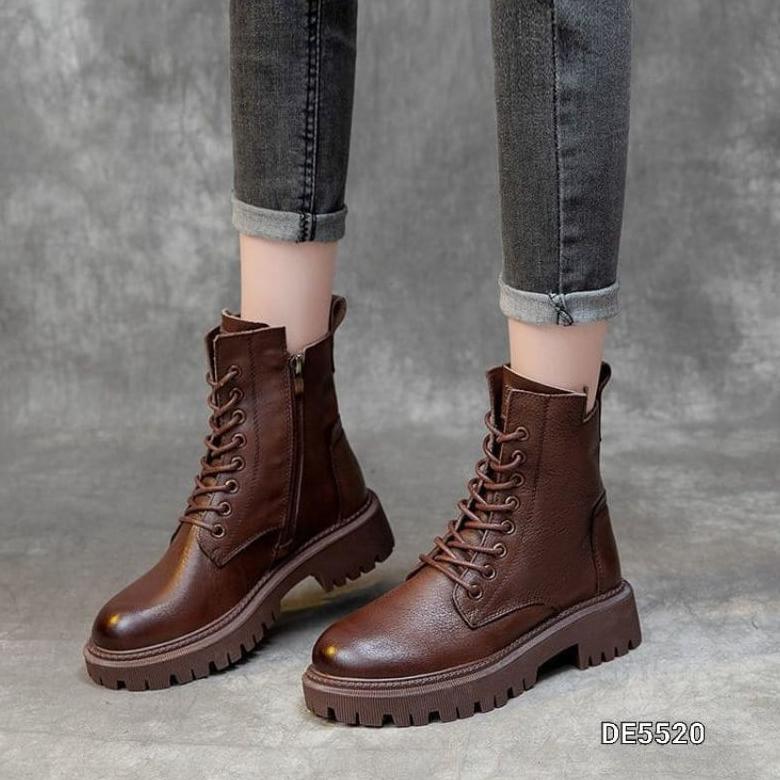 PROMO TERBARU Boots Vintage Martens Wanita Coklat Kulit PU