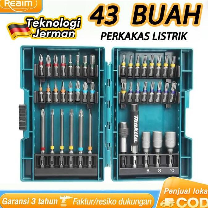 febylaran - alat listrik set 43 buah bor listrik set obeng rumah tangga soket hexagonal multifungsi 