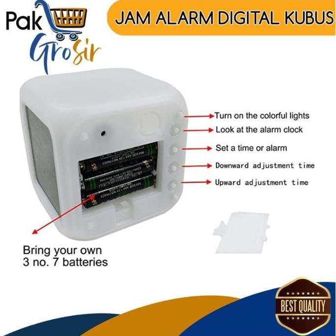 Slowby- Pg Jam Led Meja Kubus Digital Alarm Berubah 7 Warna Moody Clock Glowing