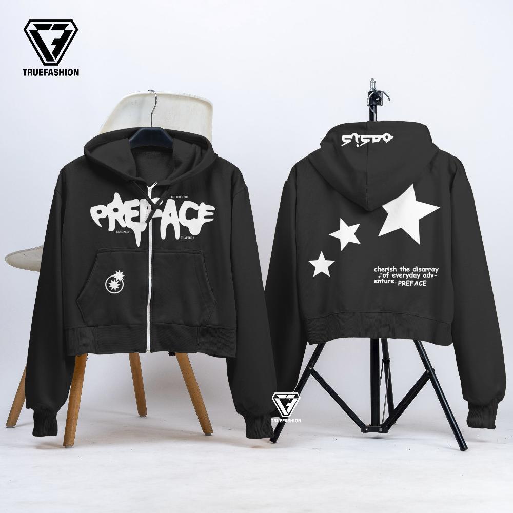 CUCI GUDANG TF - Hoodie Crop & Reguler Wanita & Pria PREFACE STAR OF EVERYDAY Zipper Streetwear Styl
