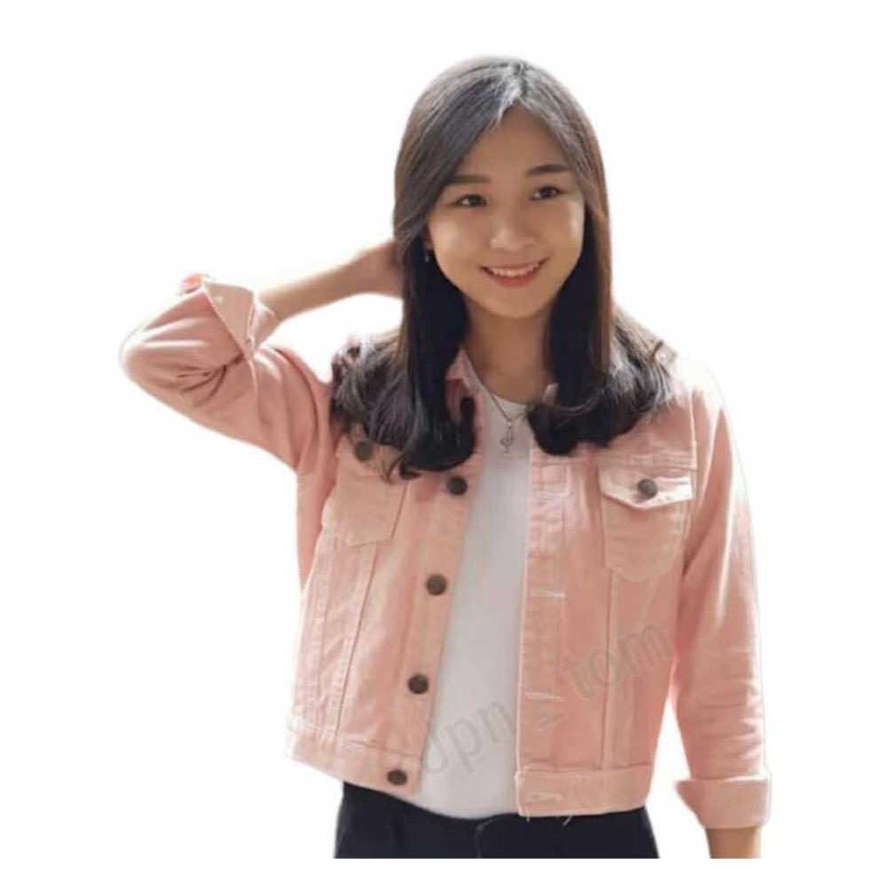 TERBARU Jaket Jeans Wanita Crop Polos Baby Pink Jacket Denim Cewek Cropt Pink Muda Jins Slimfit Body
