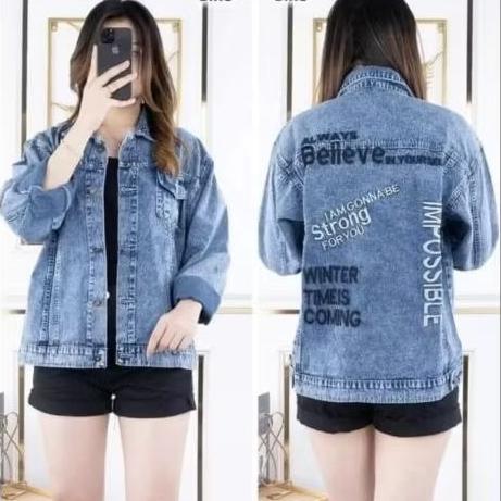 Sale CARYS - Jaket Wanita Vintage Denim Jeans Premium Bordir Tulisan