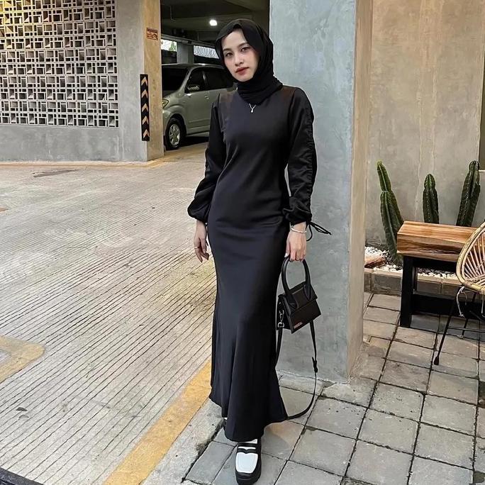 DRESS SATIN DARLA SILK LENGAN SERUT LONG DRESS Bahan Satin Silk Velvet Premium Ukuran ML LL XL Panja