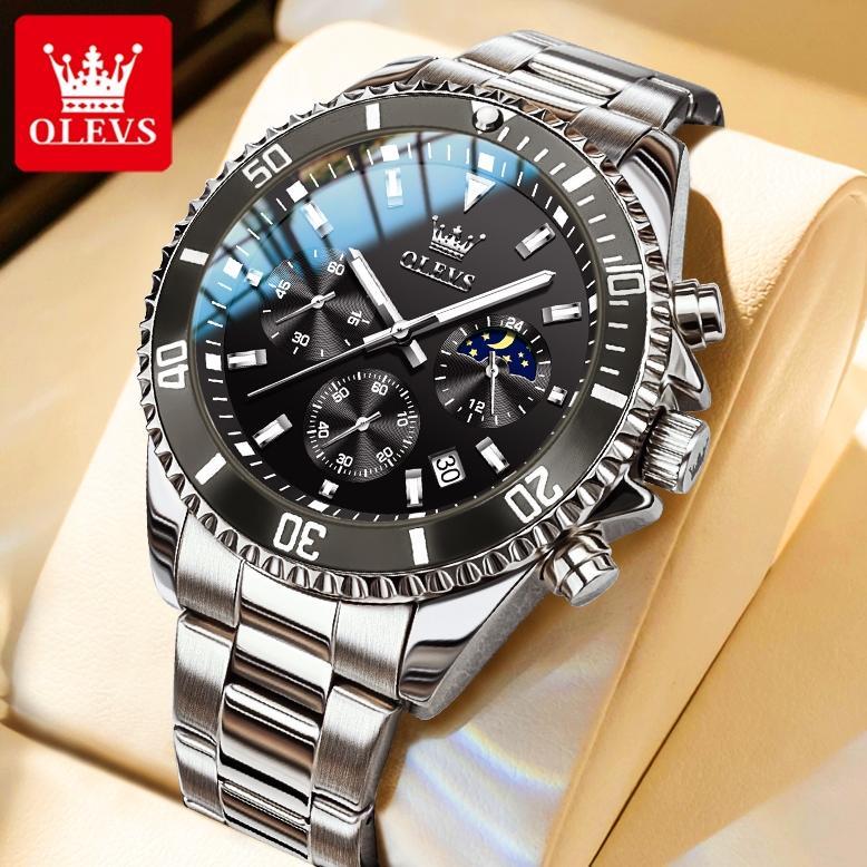 VALUE PACK OLEVS JAM TANGAN PRIA ANTI AIR ORIGINAL TAHAN KEREN LUXURY LED ANALOG STAINLESS STEEL CHR